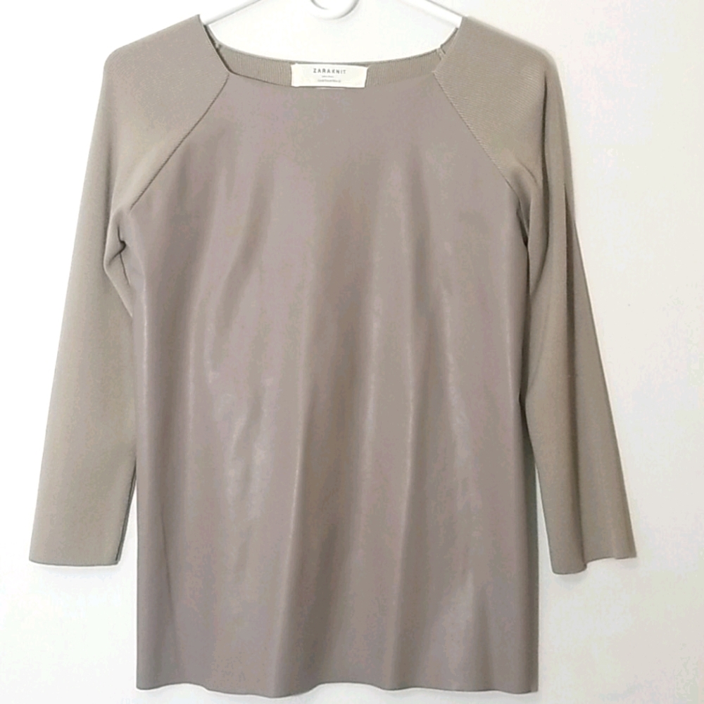 ZARA Faux Leather Raglan Pullover Sz Medium